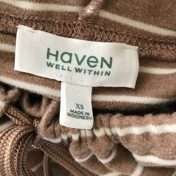 Haven Well Within Mocha Brown Striped Cotton Funnel Neck Long Sleeve Top - XS - Picture 9 of 9